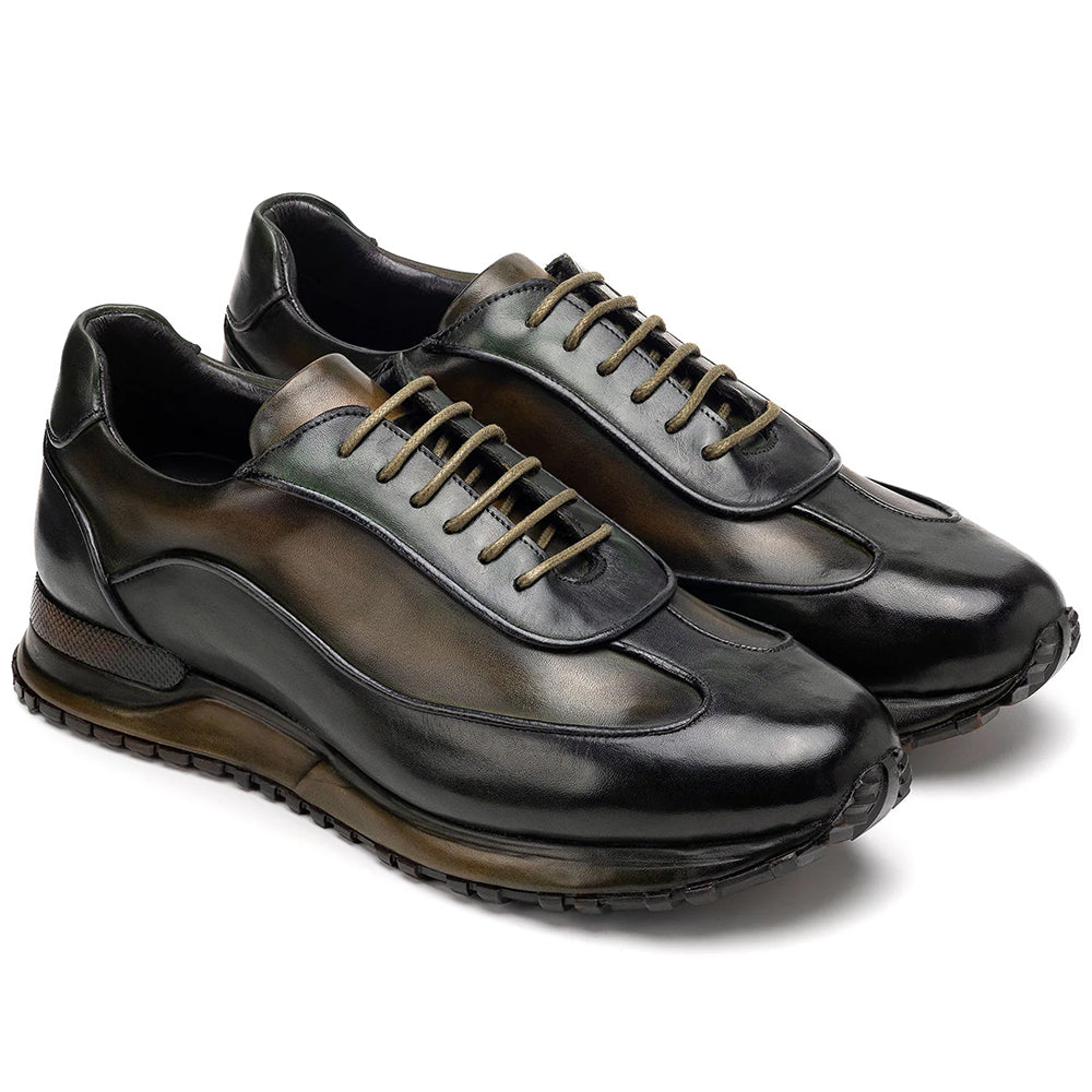 Paul Parkman Men's Patina Leather Sneakers Green