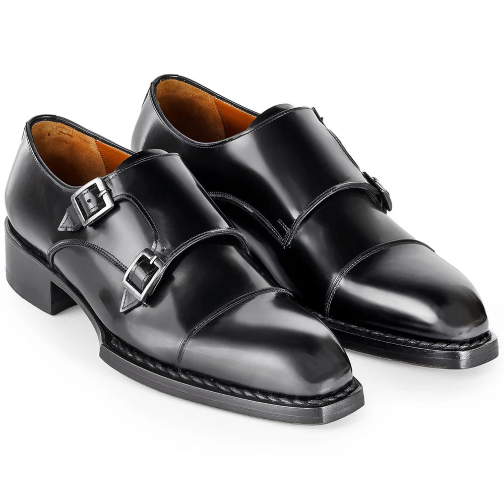 Paul Parkman Triple Leather Sole Hand-Welted Cap Toe Monkstrap Black