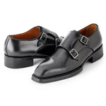 Paul Parkman Triple Leather Sole Hand-Welted Cap Toe Monkstrap Black