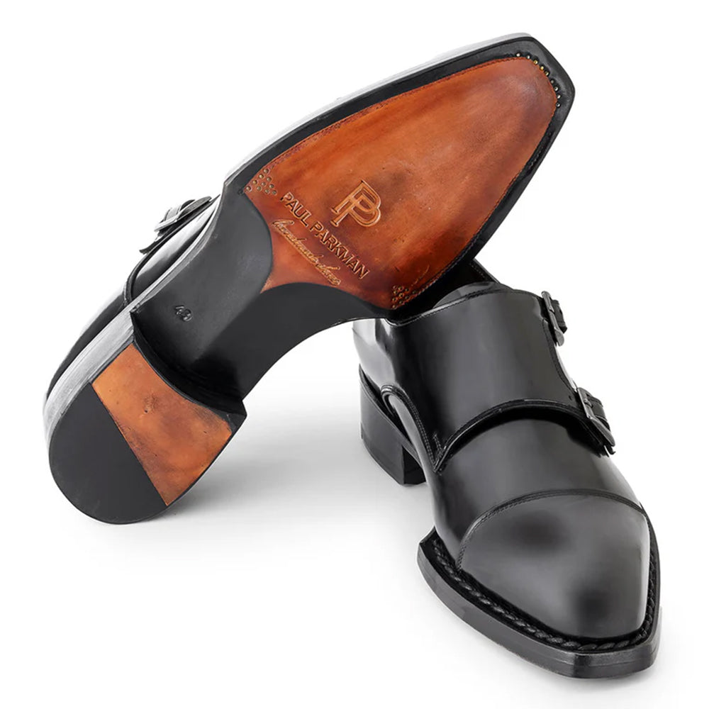 Paul Parkman Triple Leather Sole Hand-Welted Cap Toe Monkstrap Black