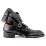 Paul Parkman Triple Leather Sole Hand-Welted Cap Toe Monkstrap Black
