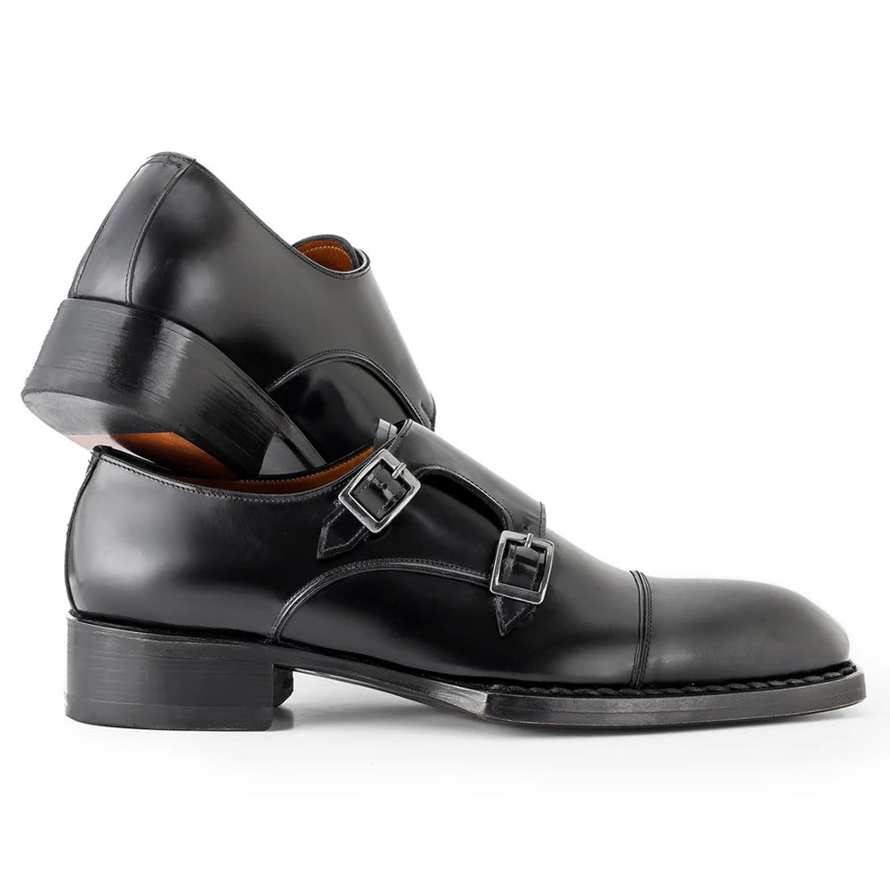 Paul Parkman Triple Leather Sole Hand-Welted Cap Toe Monkstrap Black