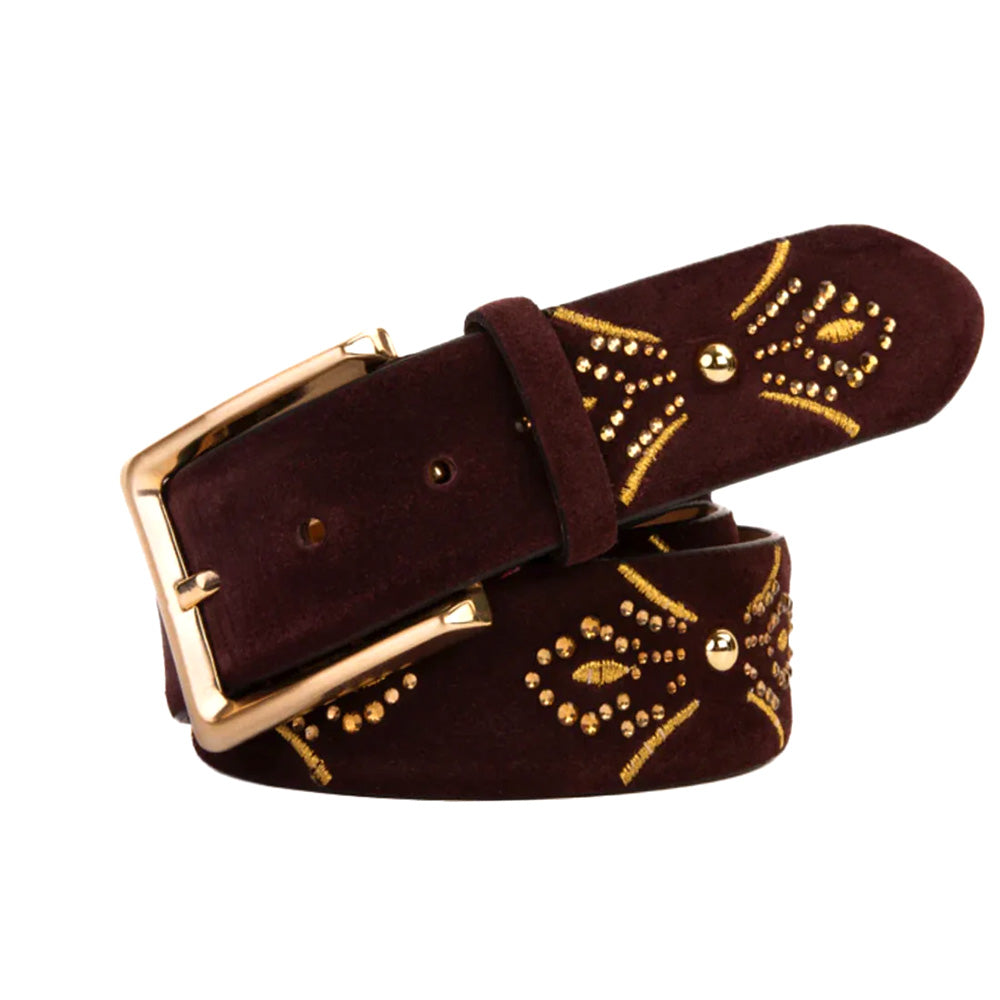 Vinci Leather The Lazio Suede Leather Belt Burgundy