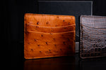 Torino Leather Genuine Ostrich Card Case - Saddle