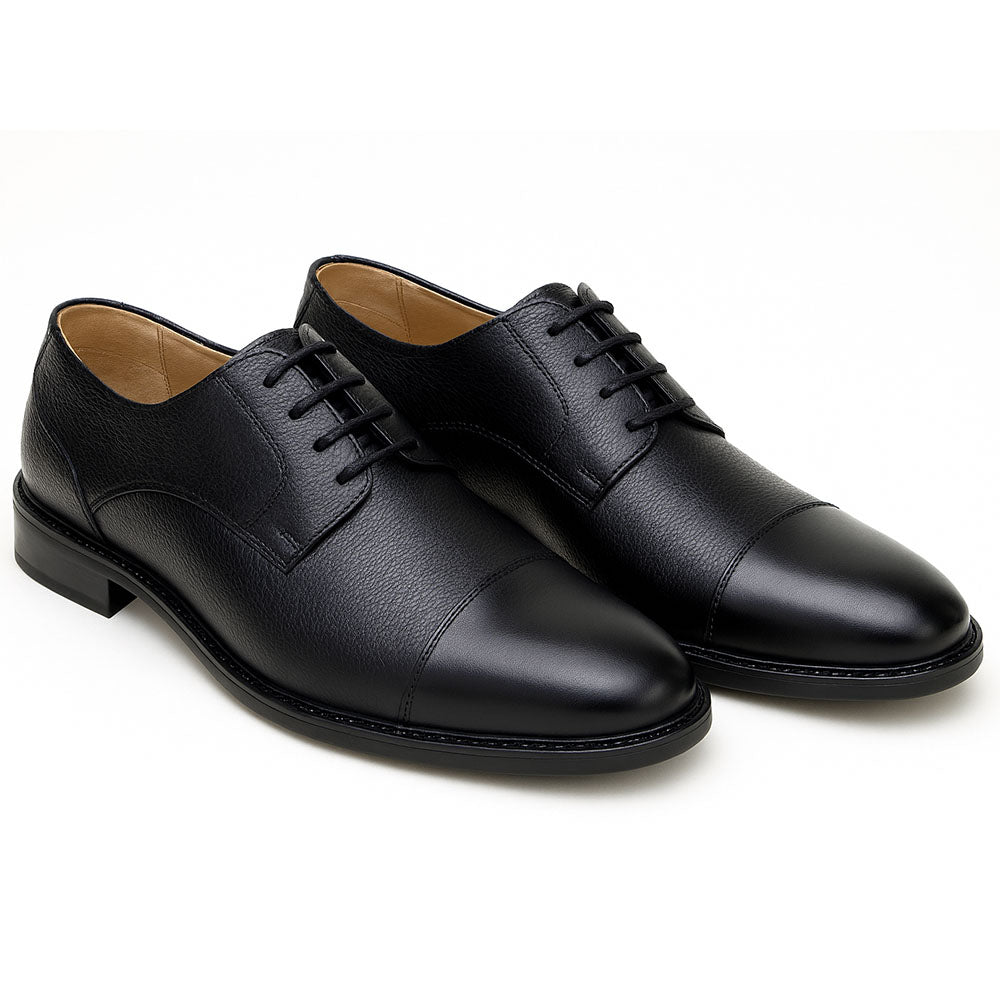 Belvedere Studio Lincoln Soft Pebble Grain Calfskin Derby Black