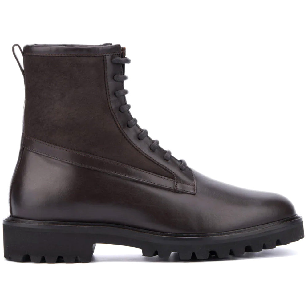 Aquatalia Gitano Leather & Shearling Lace Up Boot Dark Brown