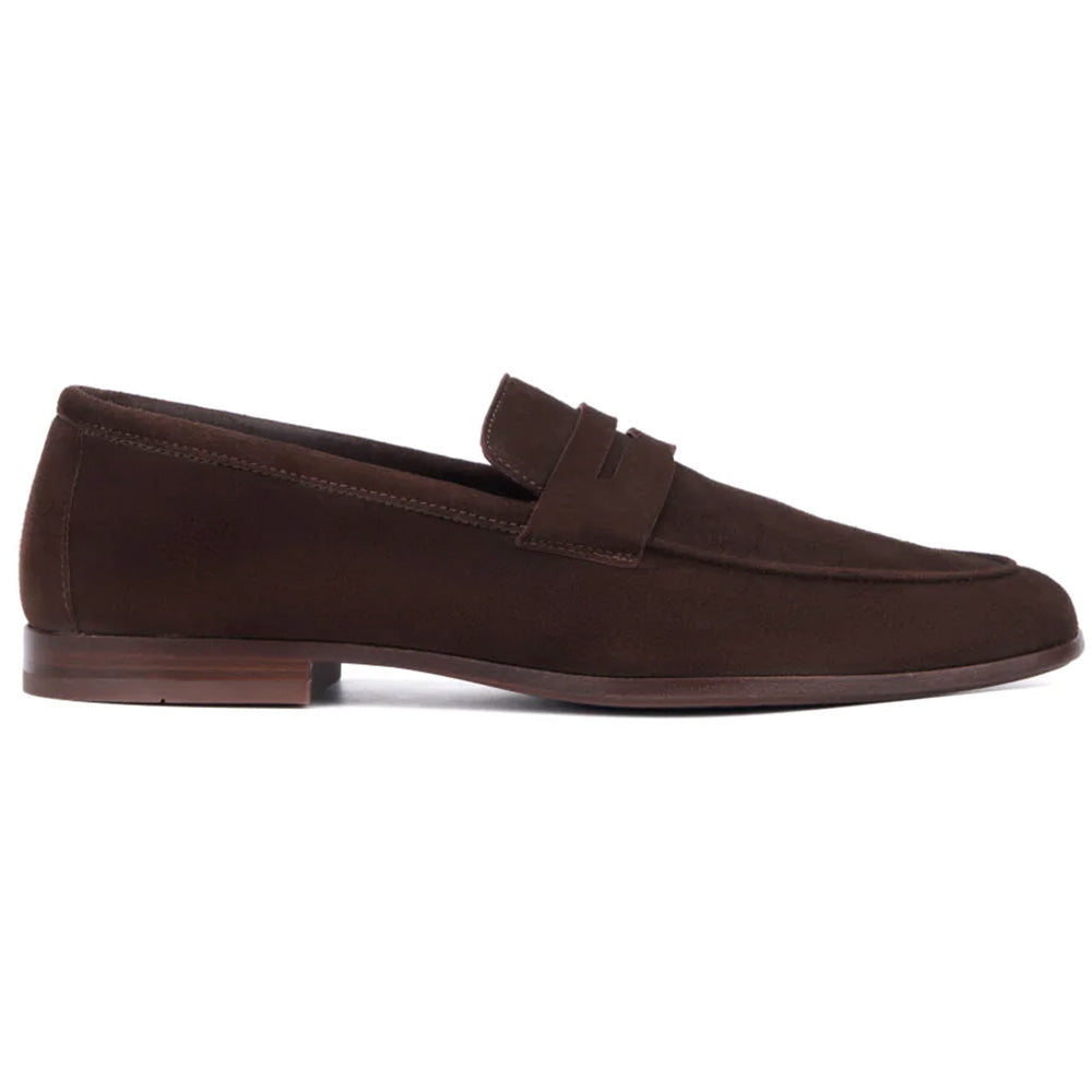 Aquatalia Jon Suede Penny Loafer Dark Brown