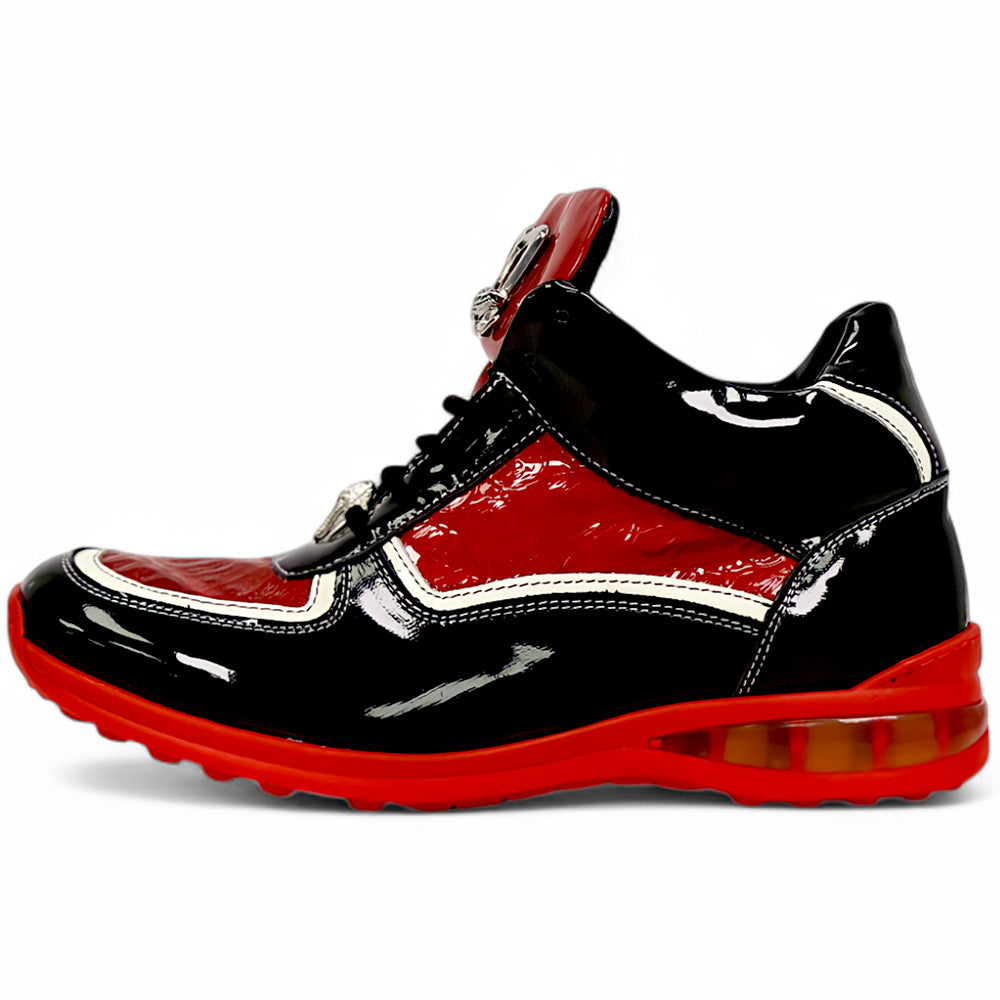 ルチアーノ Mauri M797 Embossed Patent Leather & Baby Croc Sneakers Black