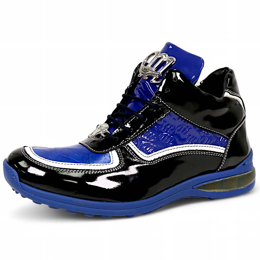 Mauri M797 Embossed Patent Leather & Baby Croc Sneakers Black / Royal Blue