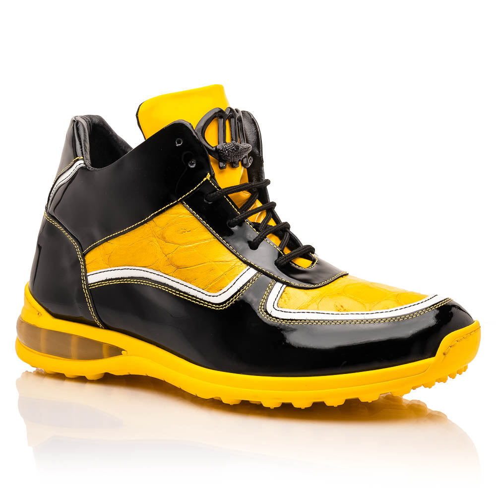 Mauri M797 Baby Croc / Patent Leather Sneakers Black & Yellow