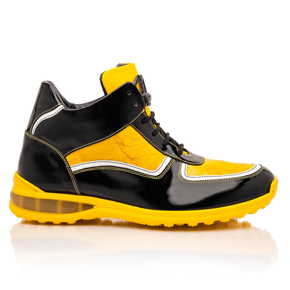 Mauri M797 Baby Croc / Patent Leather Sneakers Black & Yellow (Special Order)