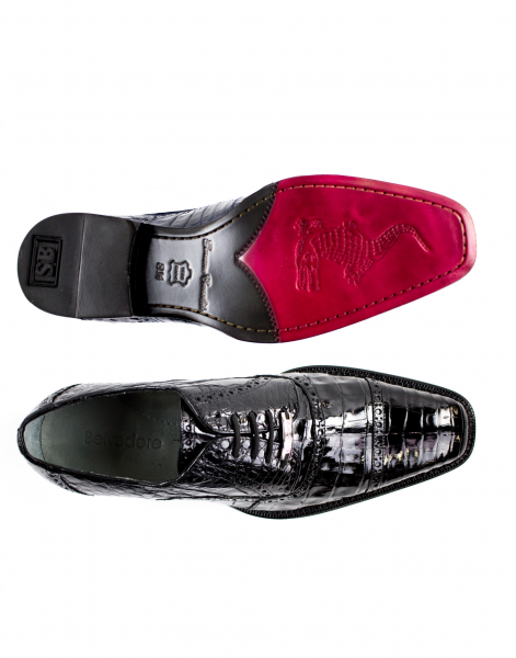 Belvedere Marcello Crocodile Cap Toe Brogues Black