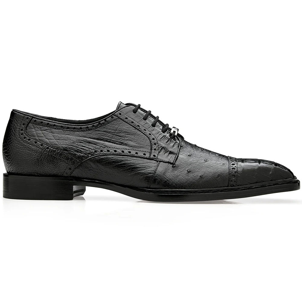 Belvedere Martino Caiman Crocodile & Ostrich Derby Black