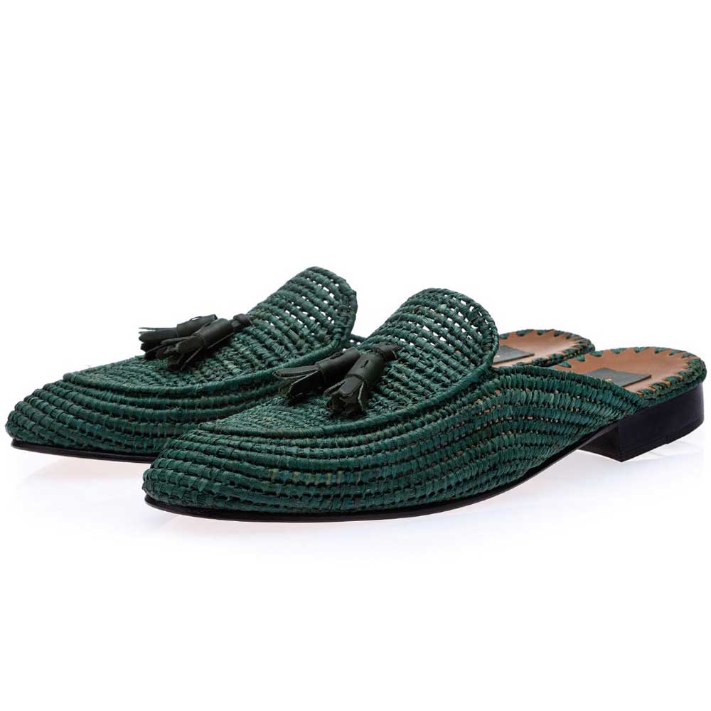 Superglamorous Melilla Rafia Mules Green