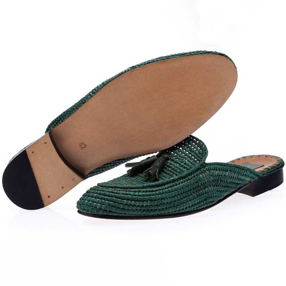 Superglamourous Melilla Rafia Mules Green