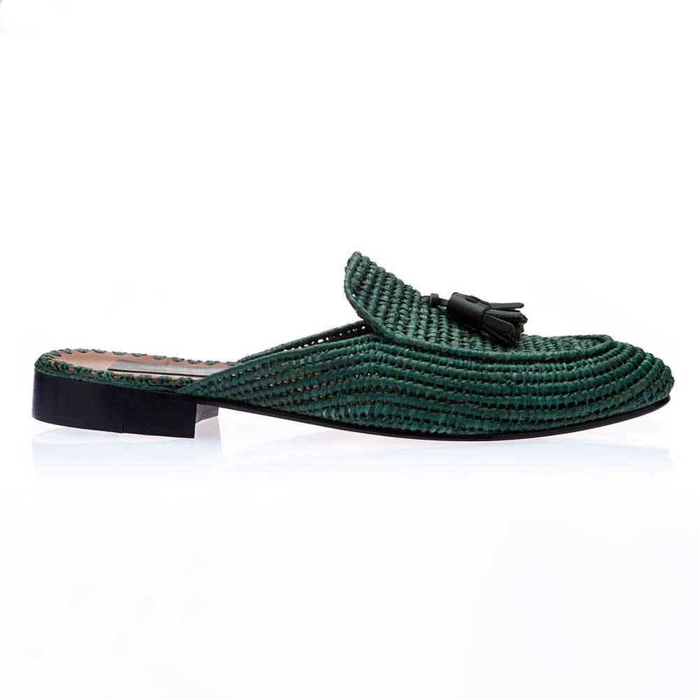 Superglamourous Melilla Rafia Mules Green
