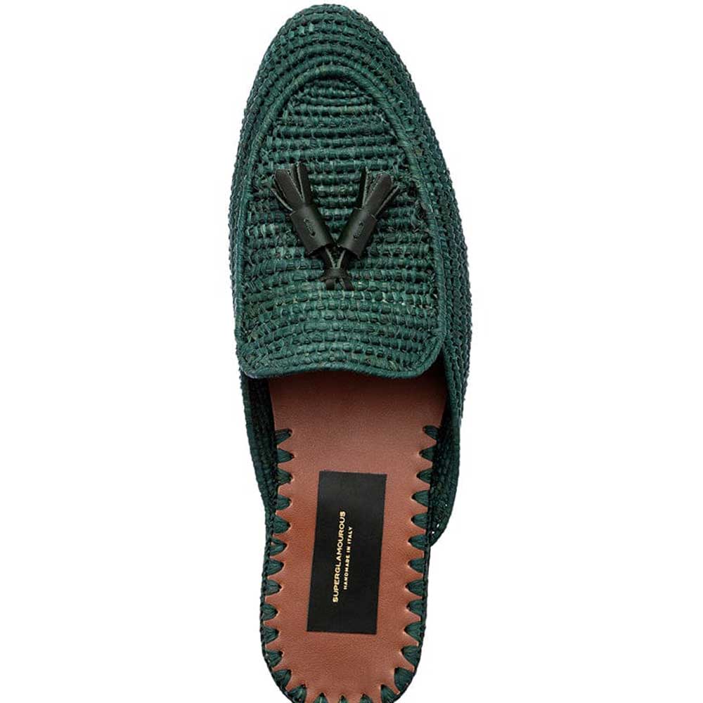 Superglamourous Melilla Rafia Mules Green
