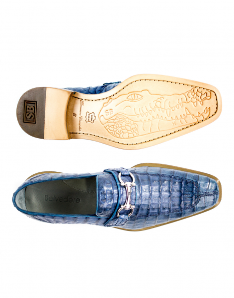 Belvedere Mercuri Crocodile Bit Loafers Blue Jean
