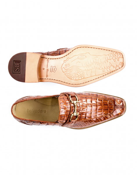 Belvedere Mercuri Crocodile Bit Loafers Brandy