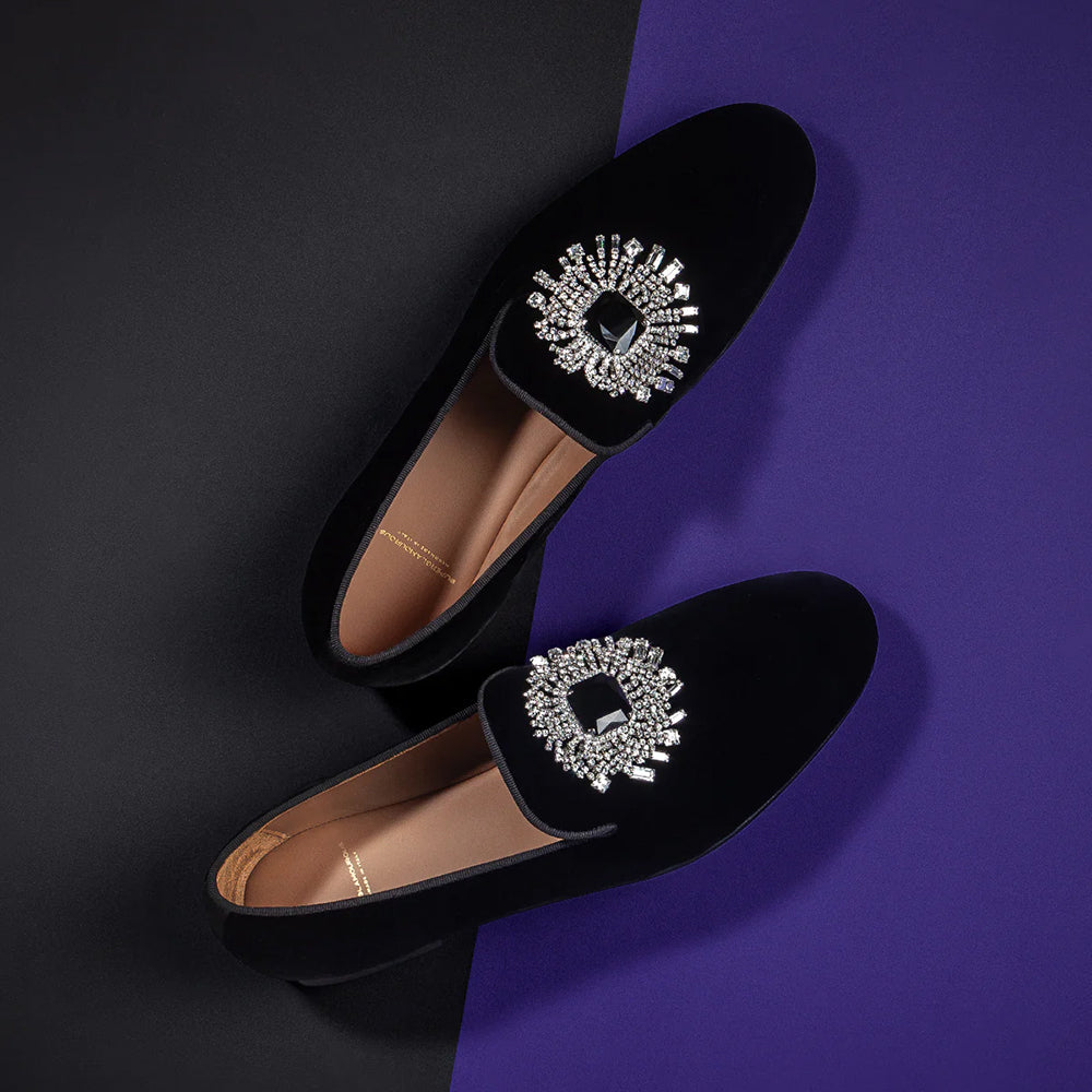 Superglamourous Jupiter Velour Slippers Black