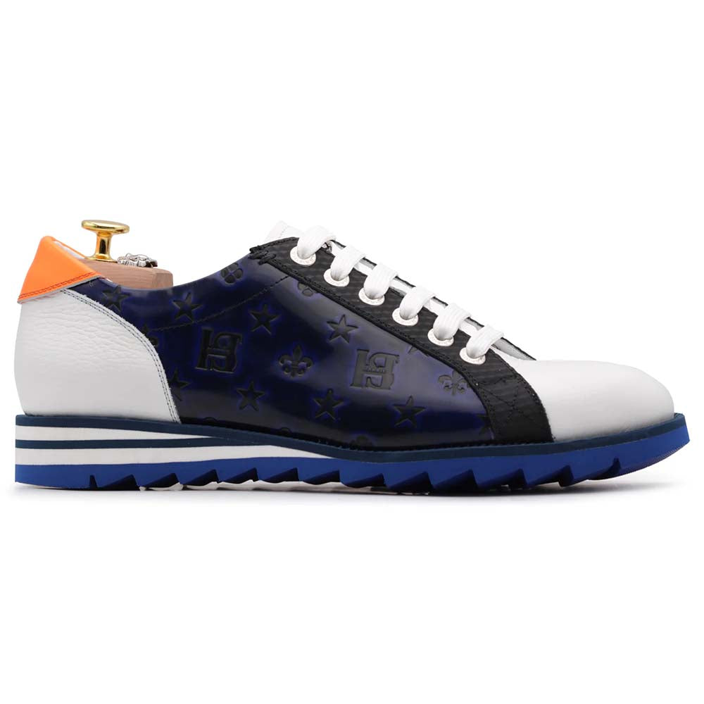 Harris Firenze 1913 Monogram Printed Leather Sneakers Blue