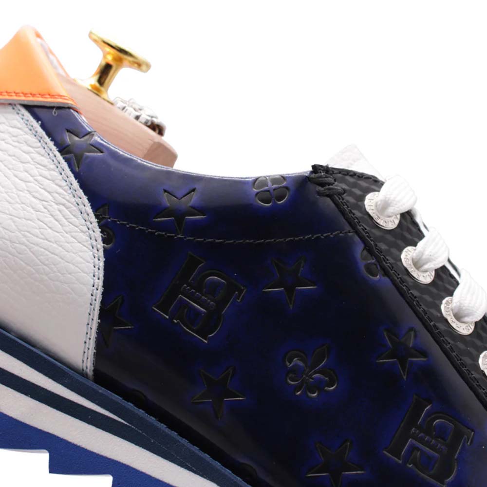 Harris Firenze 1913 Monogram Printed Leather Sneakers Blue