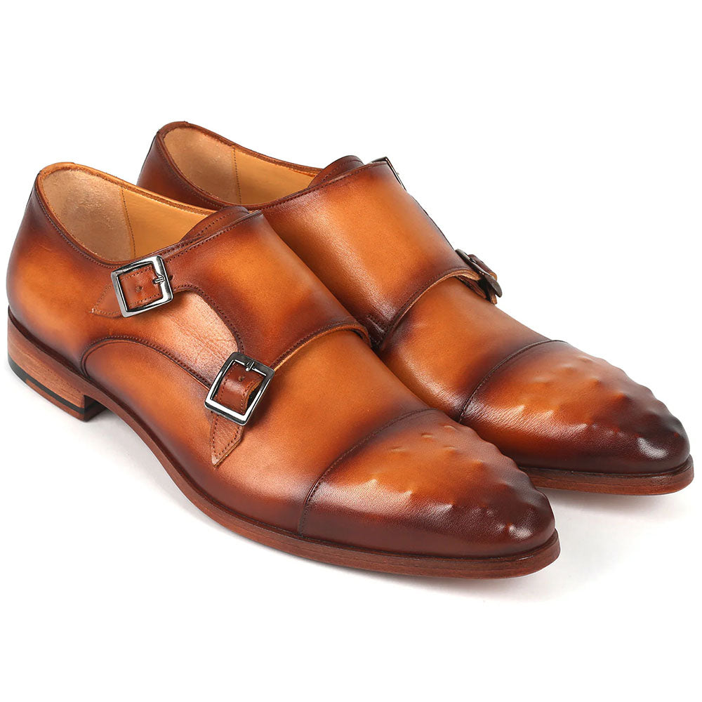Paul Parkman Studded Cap Toe Monkstraps Shoes Light Brown