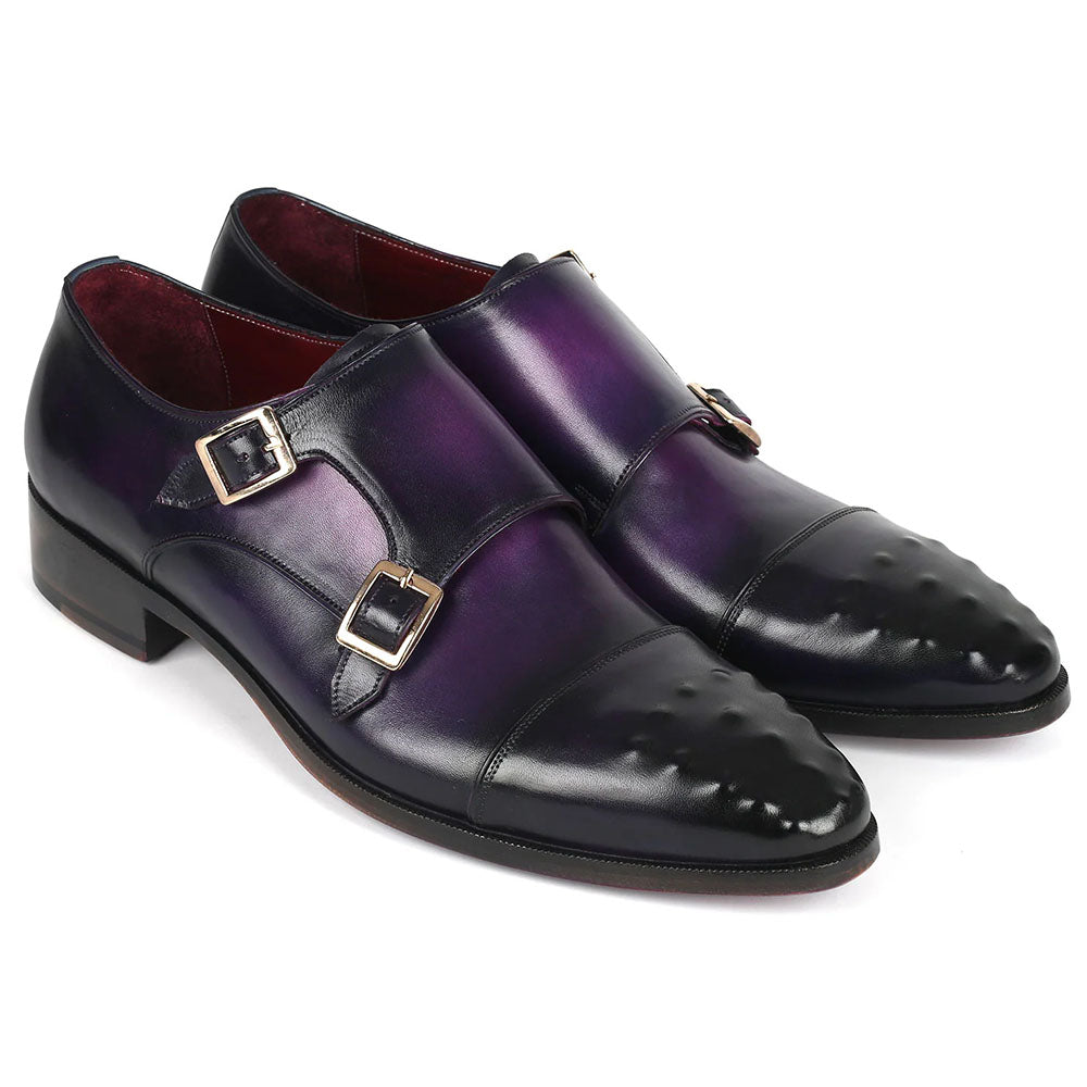 Paul Parkman Studded Cap Toe Monkstraps Shoes Purple