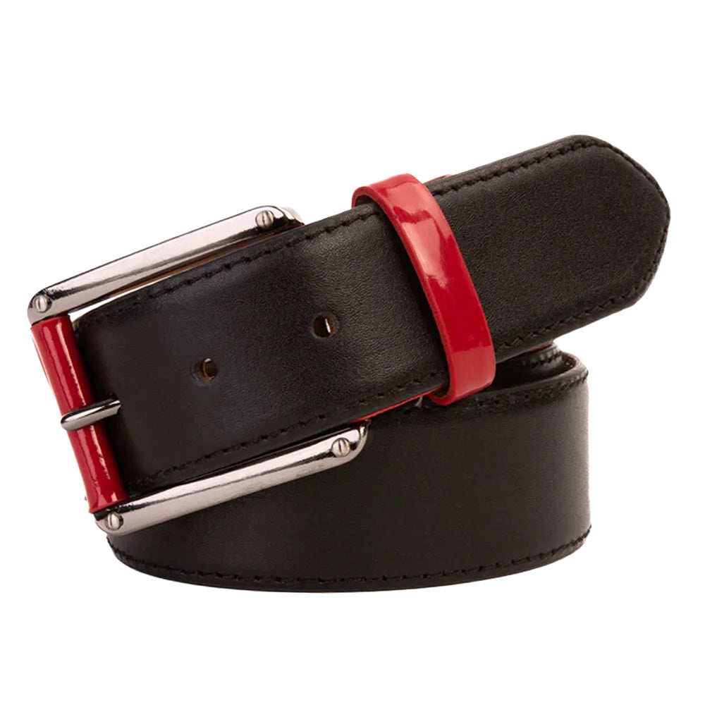 Vinci Leather The Maratea Black / Red Leather Belt