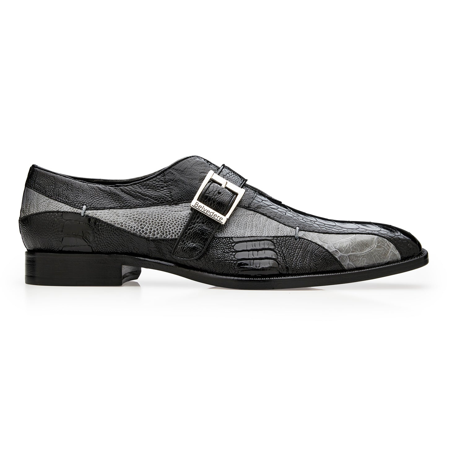 Belvedere Marte Genuine Ostrich Shoes Black / Grey