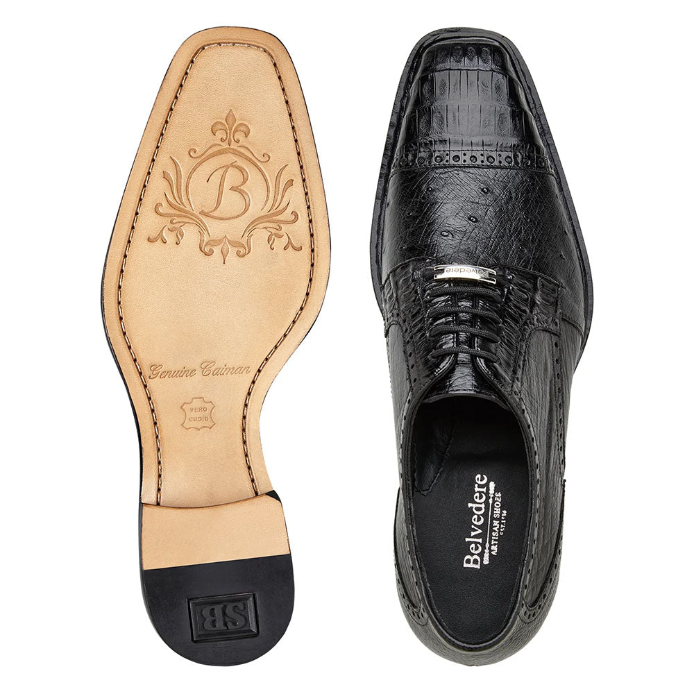Belvedere Martino Caiman Crocodile & Ostrich Derby Black