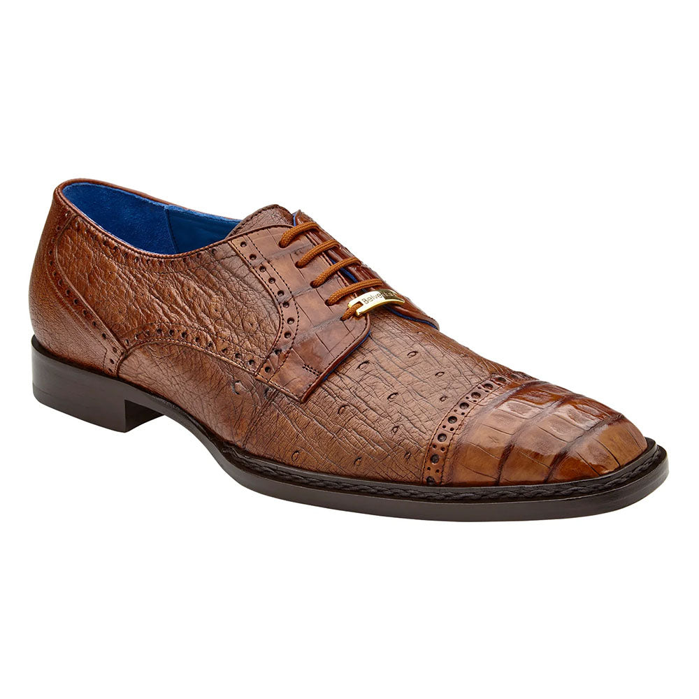 Belvedere Martino Caiman Crocodile & Ostrich Derby Walnut