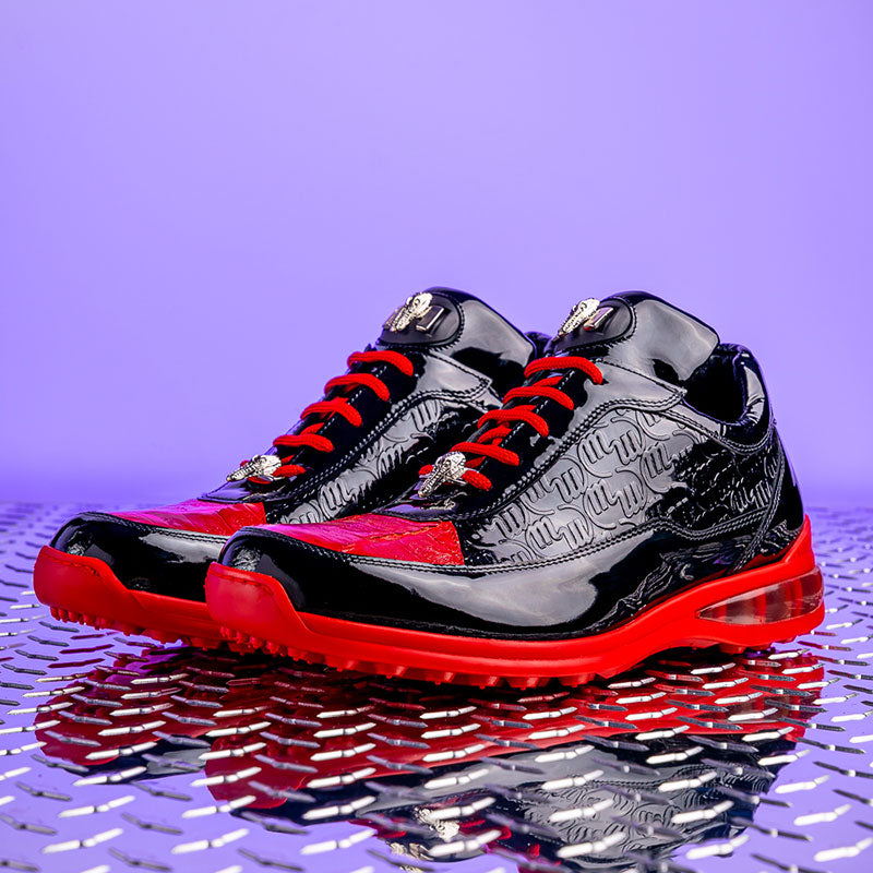Mauri 8900/2 Bubble Patent Leather Embossed Baby Croc Sneakers Black / Red
