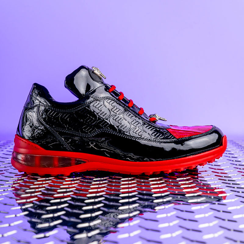 Mauri 8900/2 Bubble Patent Leather Embossed Baby Croc Sneakers Black / Red