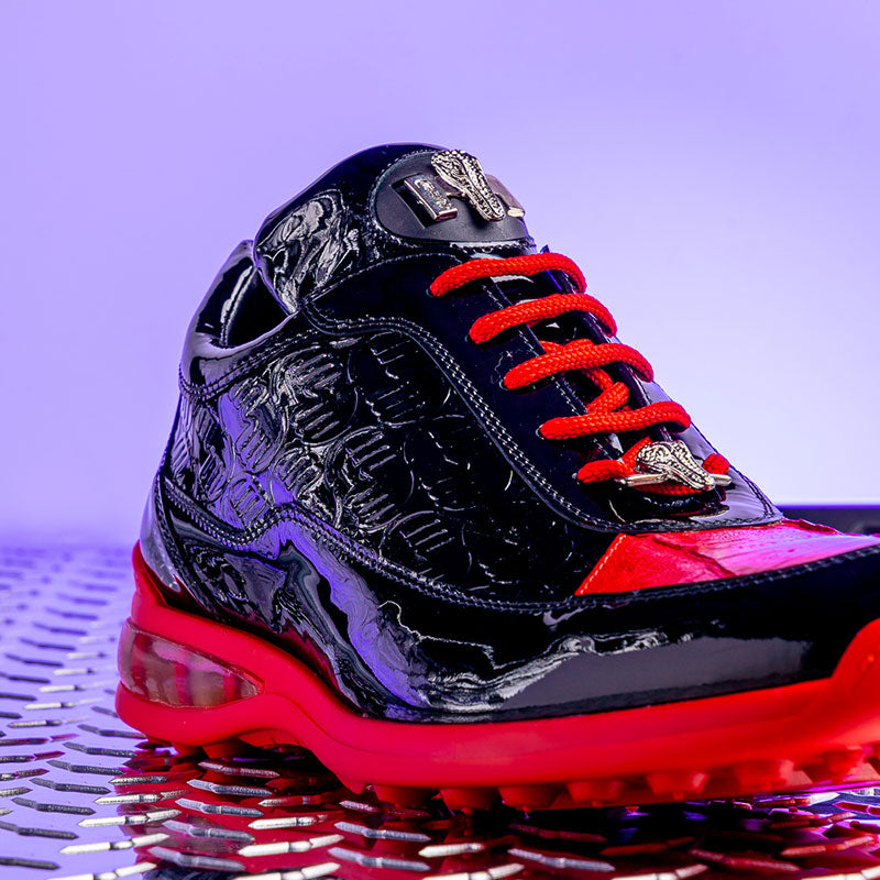 Mauri 8900/2 Bubble Patent Leather Embossed Baby Croc Sneakers Black / Red