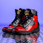 Mauri 8401 Flash Crocodile & Ostrich High Top Sneakers Black / Red (Special Order)