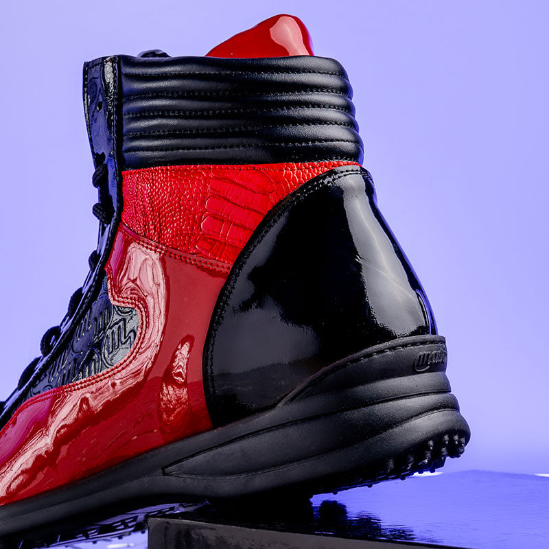 Mauri 8401 Flash Crocodile & Ostrich High Top Sneakers Black / Red (Special Order)