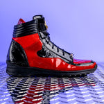 Mauri 8401 Flash Crocodile & Ostrich High Top Sneakers Black / Red (Special Order)