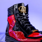 Mauri 8401 Flash Crocodile & Ostrich High Top Sneakers Black / Red (Special Order)