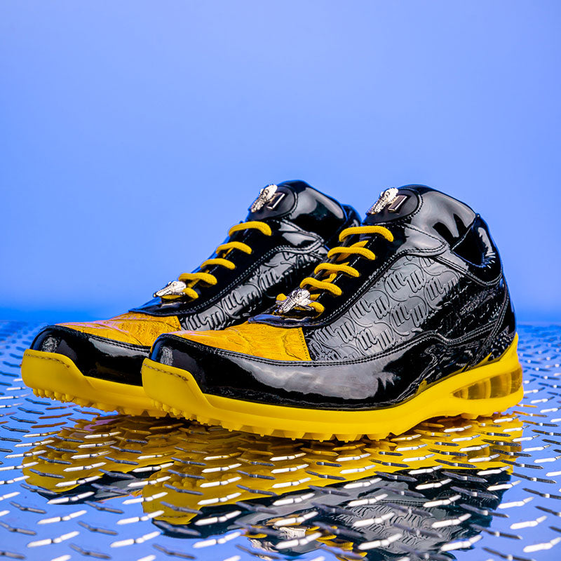 Mauri 8900/2 Bubble Crocodile & Embossed Sneakers Black/Yellow