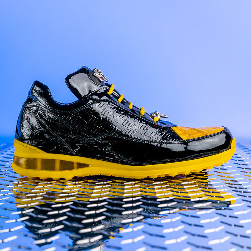Mauri 8900/2 Bubble Crocodile & Embossed Sneakers Black/Yellow