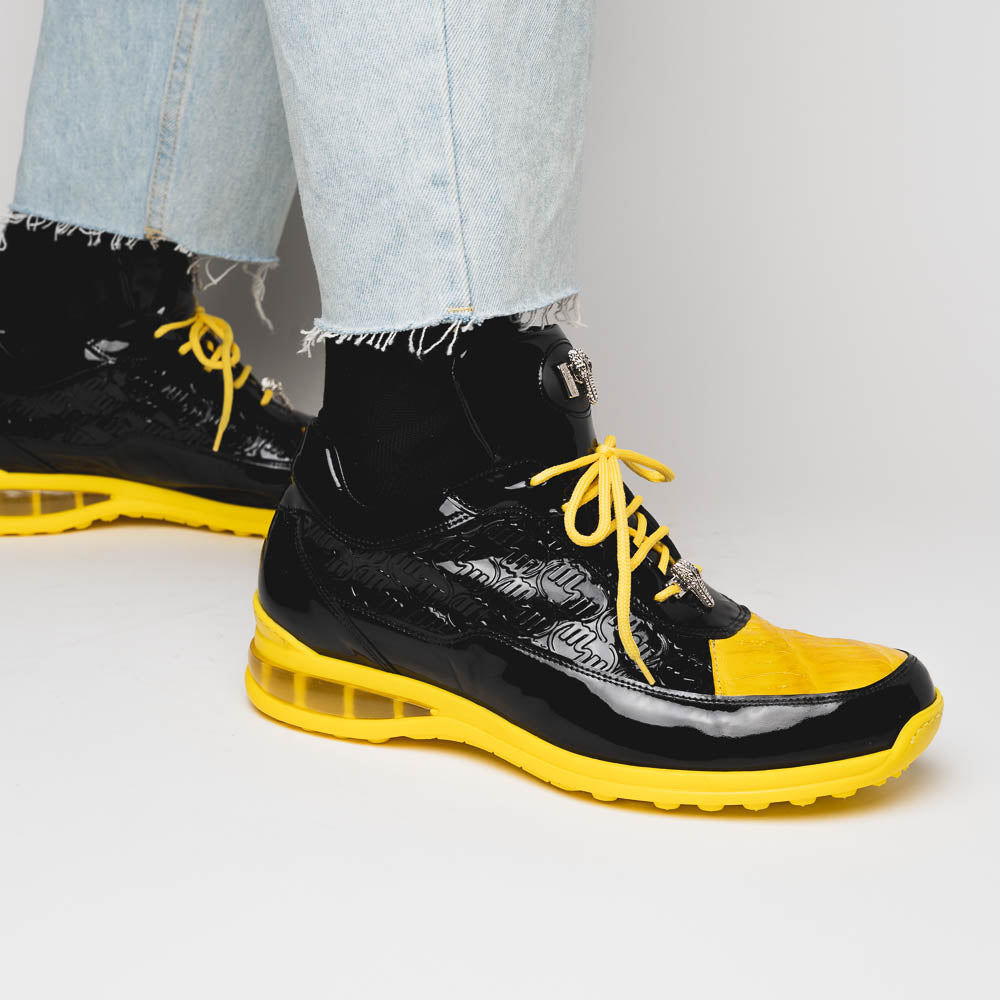 Mauri 8900/2 Bubble Crocodile & Embossed Sneakers Black/Yellow