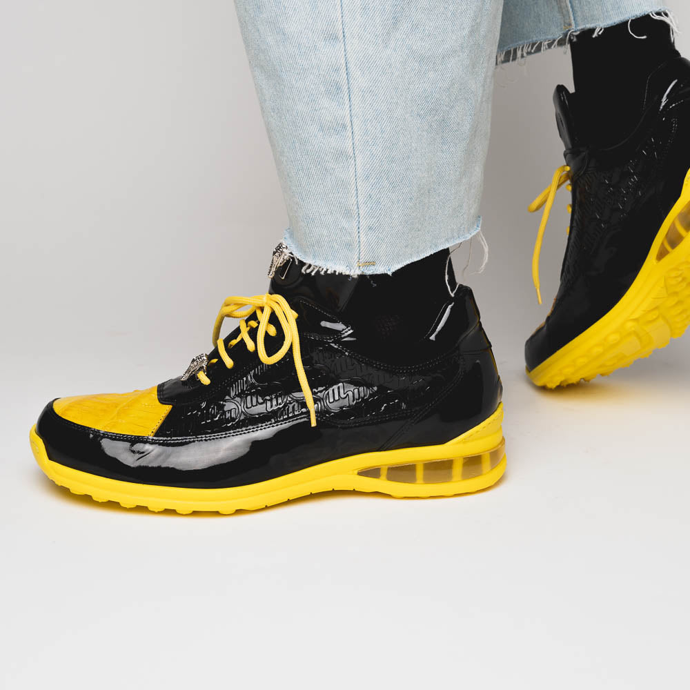 Mauri 8900/2 Bubble Crocodile & Embossed Sneakers Black/Yellow