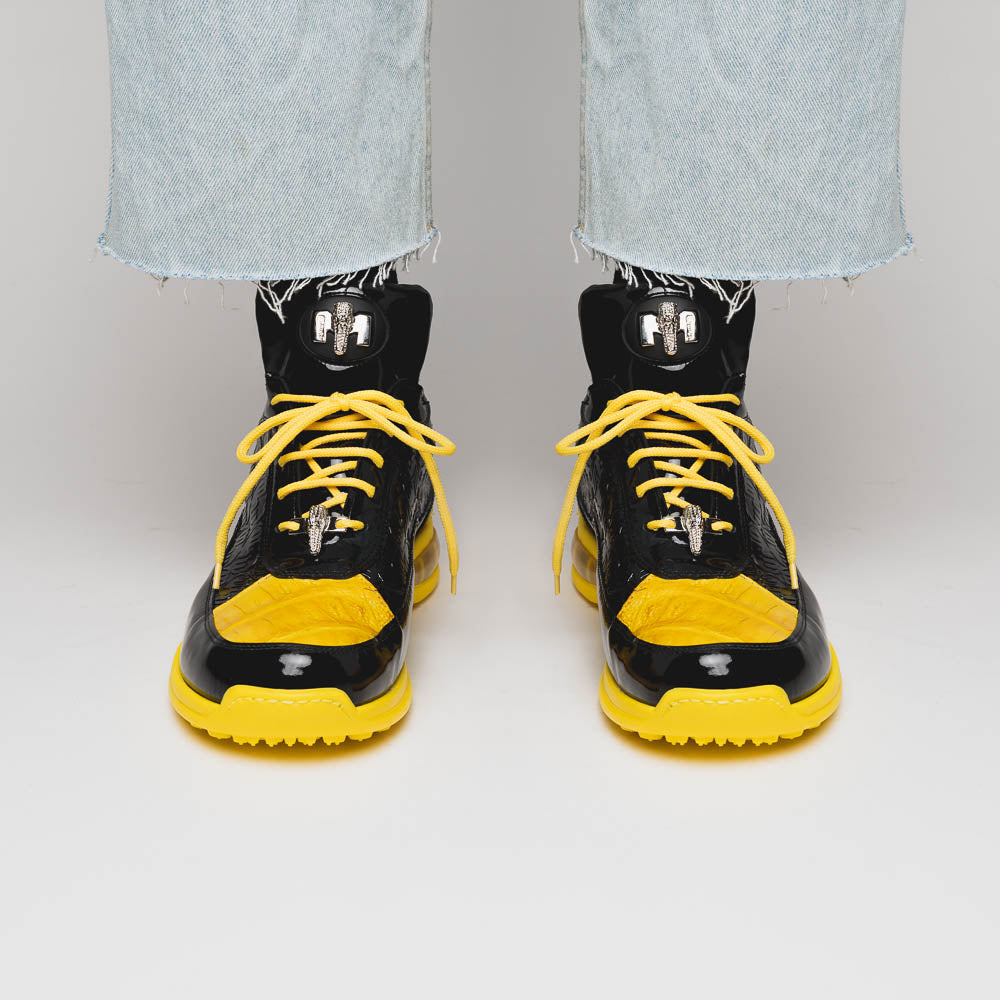 Mauri 8900/2 Bubble Crocodile & Embossed Sneakers Black/Yellow