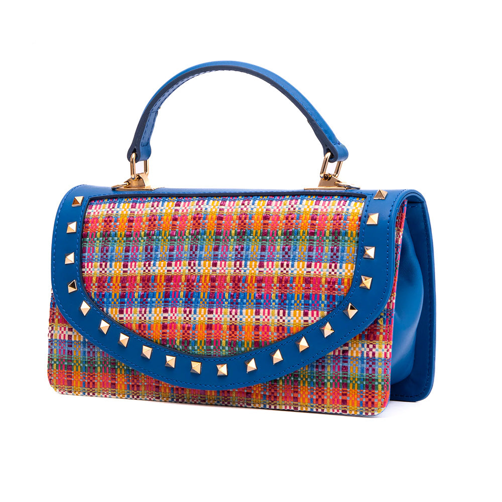 Vinci Leather The Zoe Women's Tweed & Leather Handbag Multicolor Blue