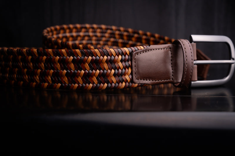 Torino Leather Italian Leather & Cotton Woven Belt Tan / Black