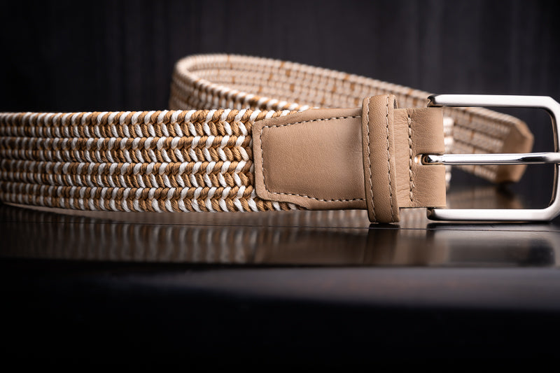 Torino Leather Italian Woven Rayon Elastic Belt Camel