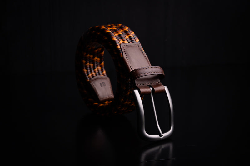 Torino Leather Italian Leather & Cotton Woven Belt Tan / Black