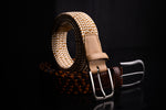 Torino Leather Italian Woven Rayon Elastic Belt Camel