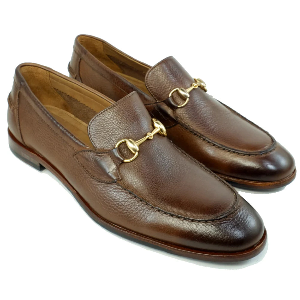 Alan Payne Miami Pebble Grain Bit Loafers Brown